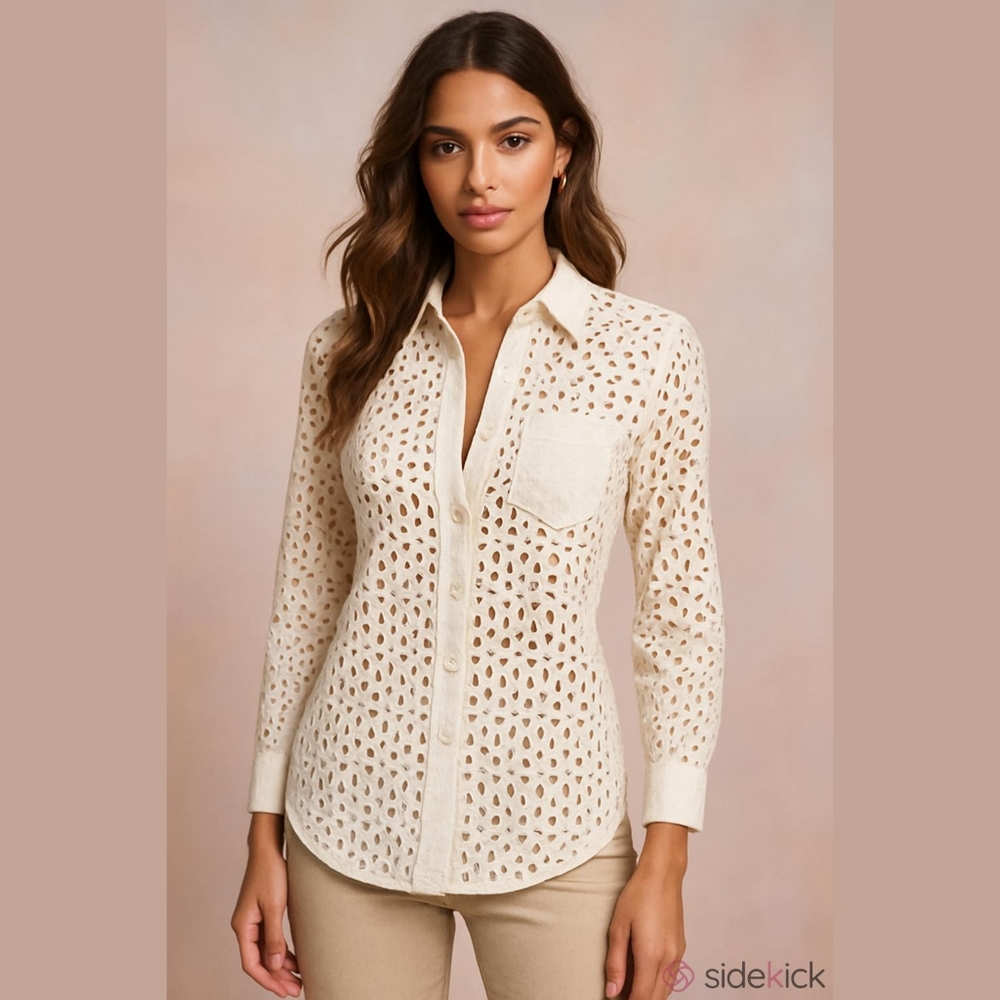 Susan Graver White Eyelet VTG Button down Blouse XS